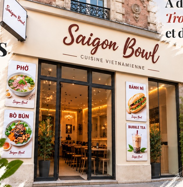 Véritable façade du restaurant Saigon Bowl au 83 rue de Longchamp